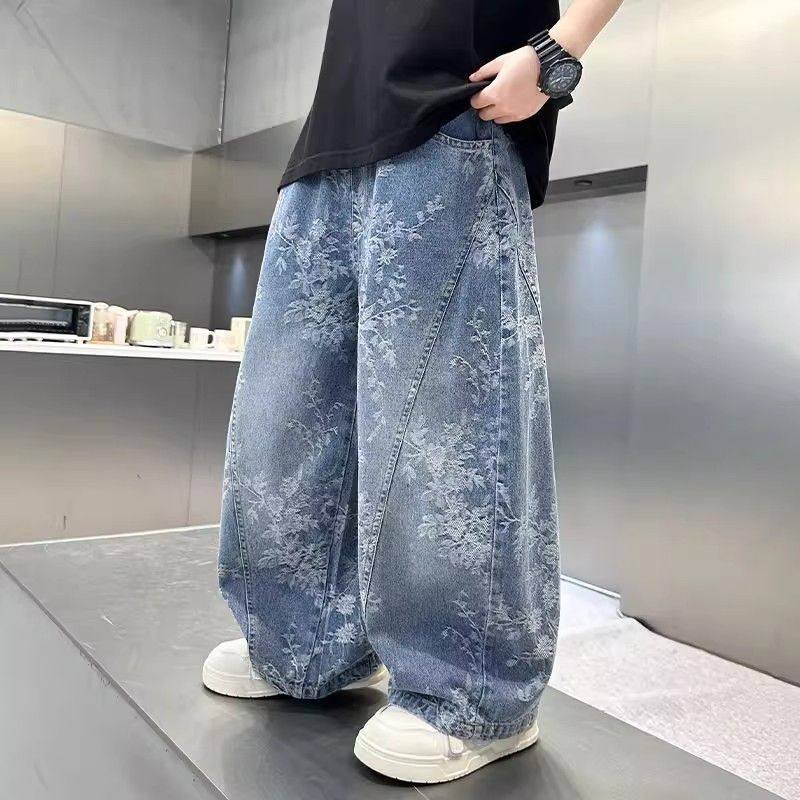 男童春秋牛仔裤中大童提花舒适弯刀裤儿童休闲阔腿裤女童宽松裤子,童装/婴儿装/亲子装,裤子,淘宝优惠券,粉丝福利购,淘宝优惠卷