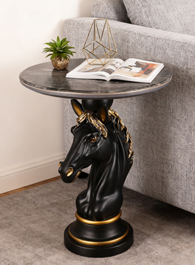现代抽象动物艺术客厅床头桌边桌置物架2024家用极简阳台圆桌茶几