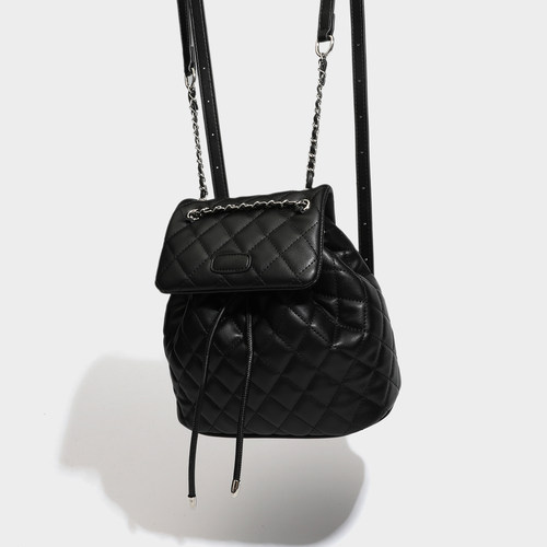 日本バッグ2025新款菱格小香风链条双肩包手提背包通勤旅行书包女