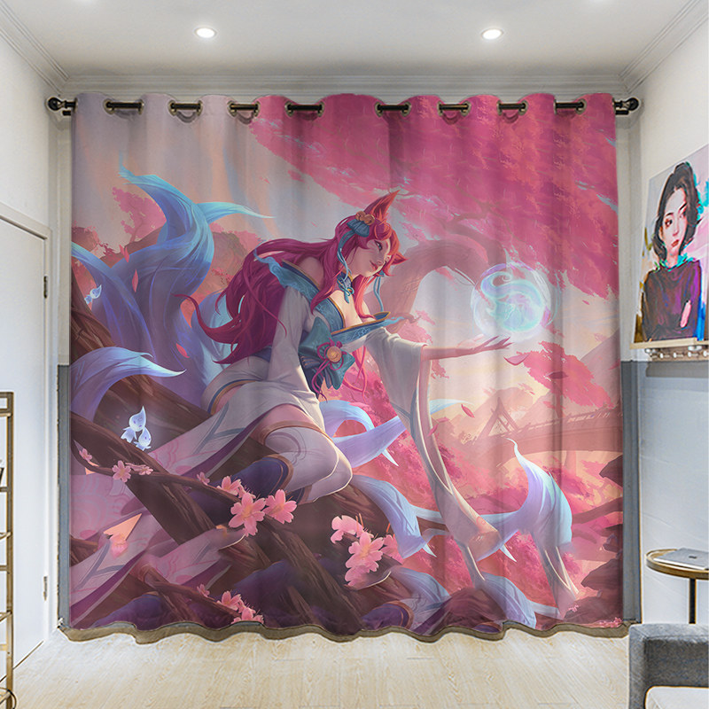 电竞游戏英雄联盟卡通网吧装饰图案免打孔窗帘定制防风全遮光现代