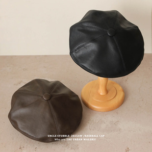 韩系pu皮质贝雷帽女生显脸小时尚百搭画家帽子气质复古南瓜蓓蕾帽