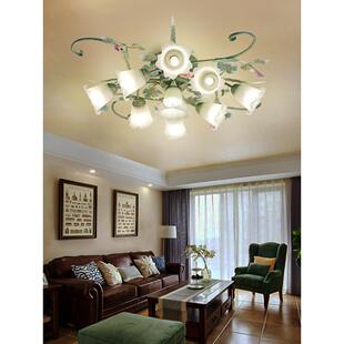 美苑田园风灯饰灯具韩式玫瑰花灯客厅灯手工铁艺花草灯卧室吸顶灯