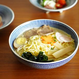 和风大碗家用汤碗 日本进口BARBAR马场商店蓝驹条纹陶瓷拉面碗日式