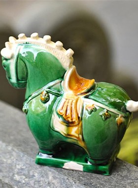 龙门奇妙物洛阳唐三彩r陶瓷小萌马动物创意兵马俑小胖马文创摆件