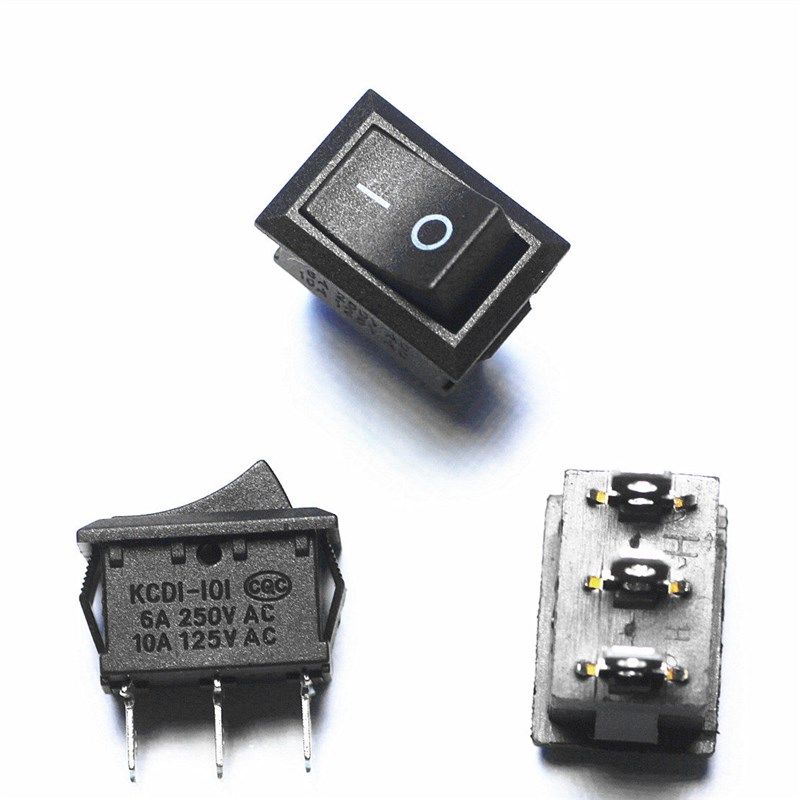 船型开关船形开关KCD1-102 6A/250V黑色15X21MM 3脚2档三脚