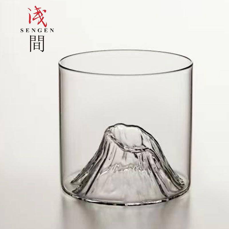小众日式威士忌杯浅间山玻璃杯富士山浅间茶杯水杯子清 酒杯ins风