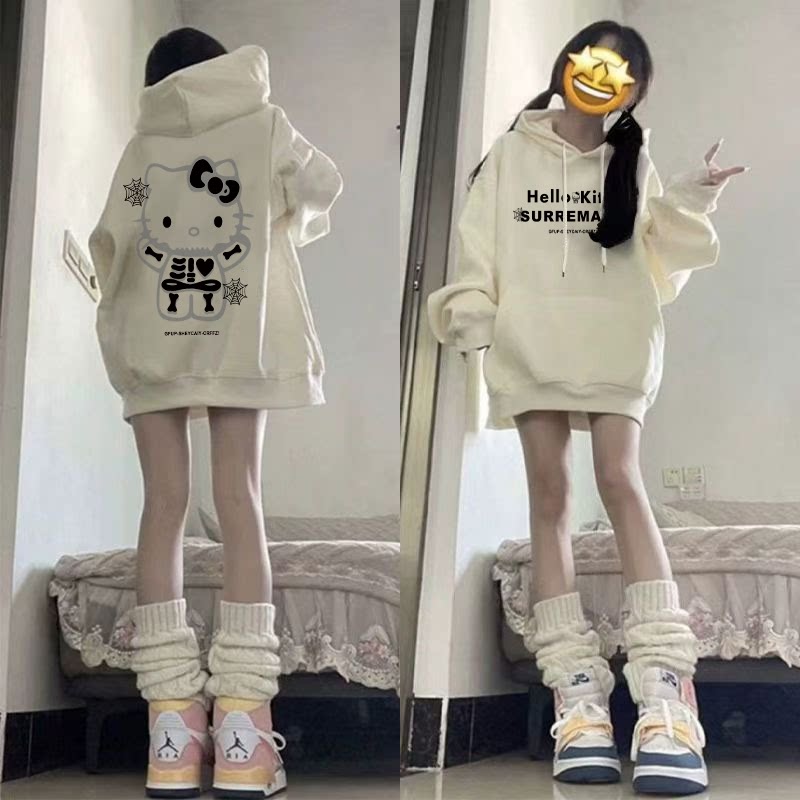 纯棉杏色连帽运动衫女大
