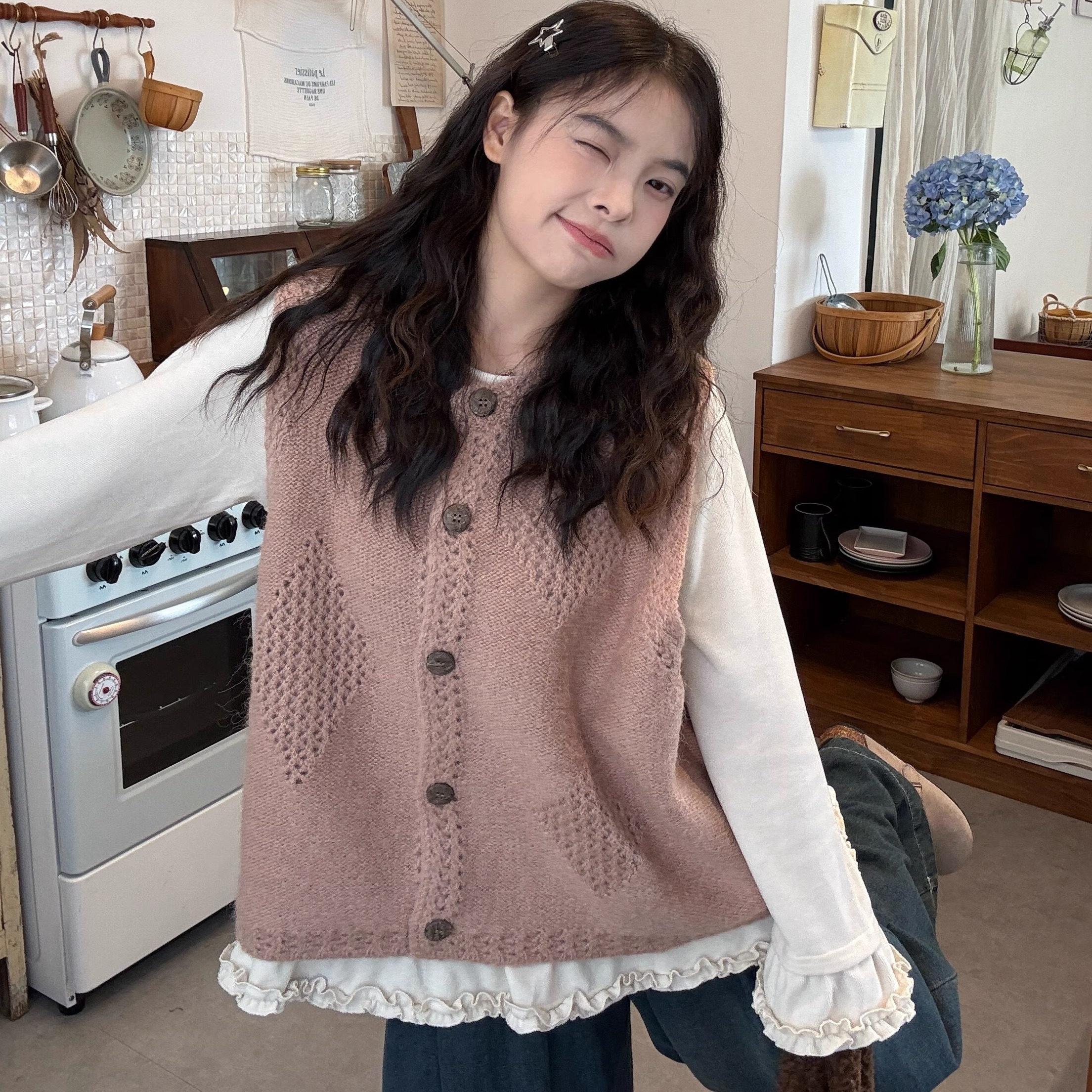 甜美套装女设计感木耳边
