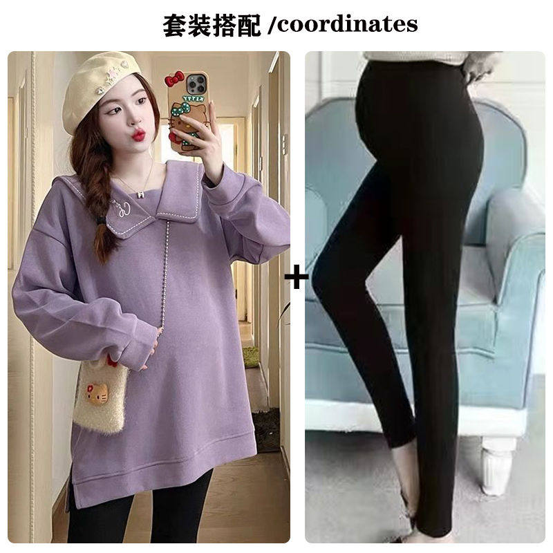 달콤한 출산복 2023 봄 가을 새로운 유행 엄마 스타일 패셔너블한 루즈 투피스 스웨트 셔츠 세트