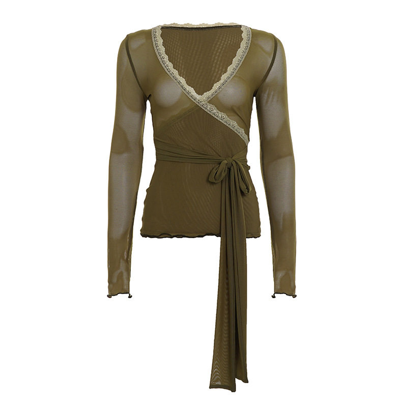 thumbnail for Lace and fungus edged long sleeved T-shirt lace-paneled fungus T-shirt