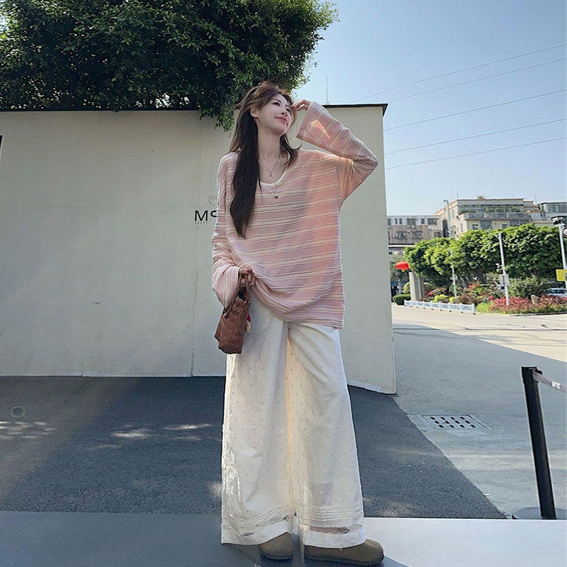 宽松大尺码防晒条纹针织