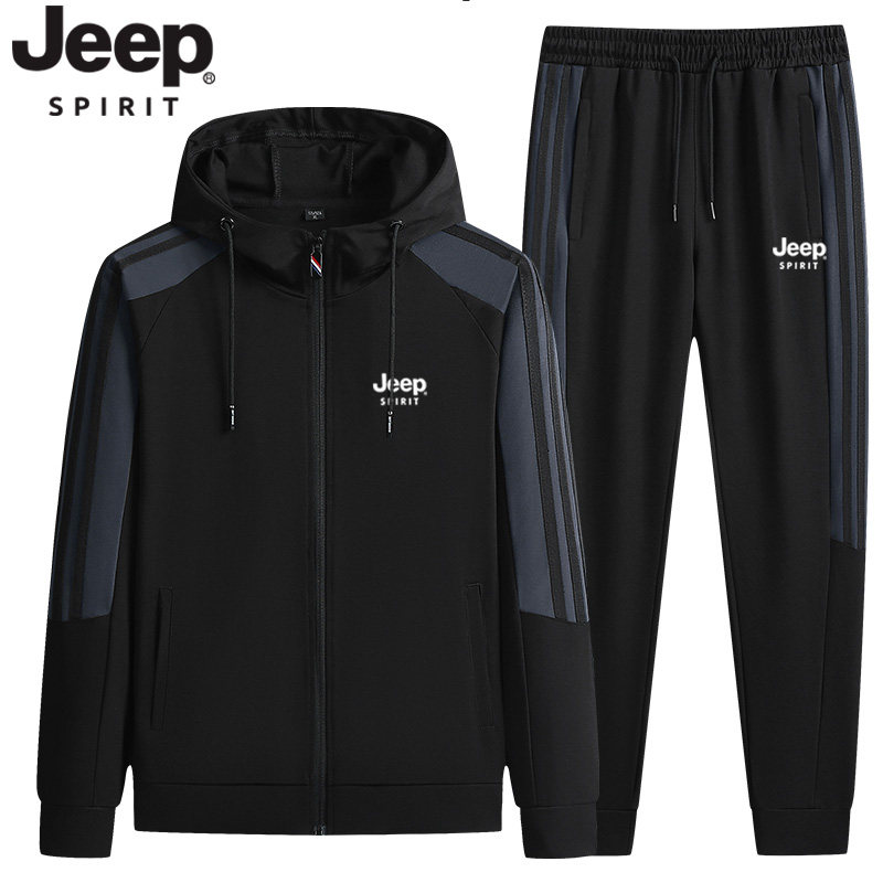JEEP吉普正品男士运动套装秋季新品连帽卫衣外套宽松长裤跑步服