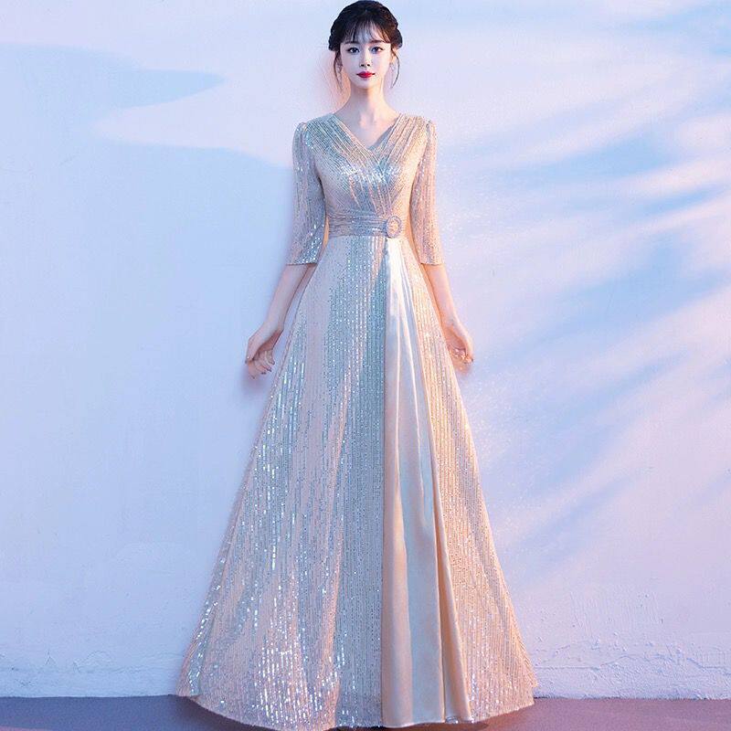 2025新款大合唱团演出服女长裙气质晚礼服诗歌朗诵主持人比赛服装