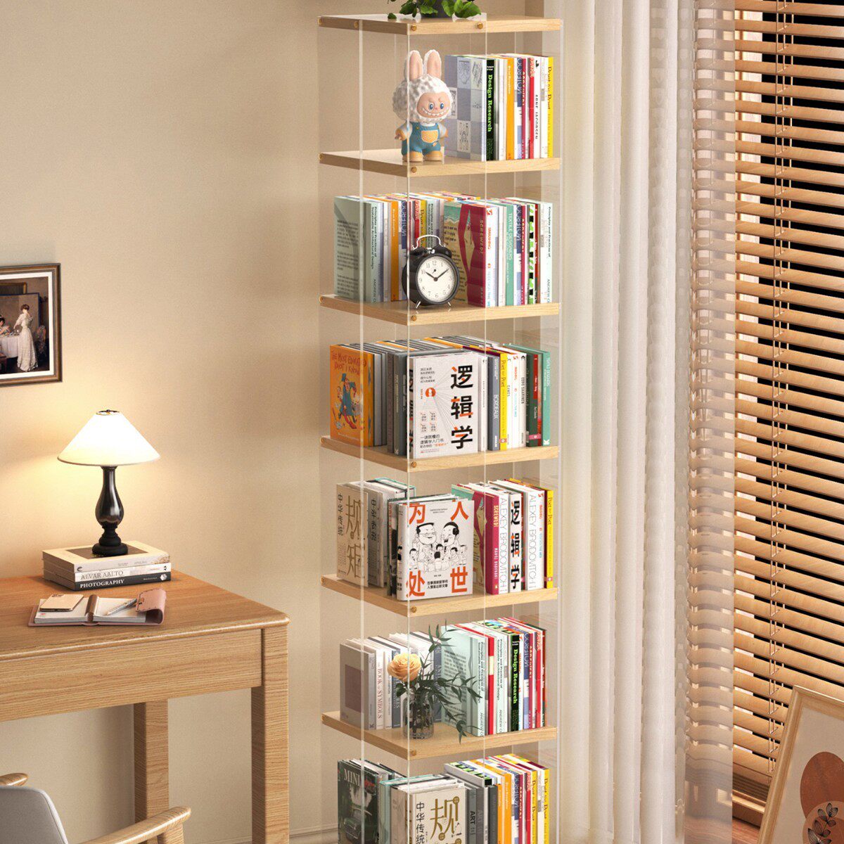 亚克力创意旋转书架家用书房展示柜实木落地置物架转角书柜可移动