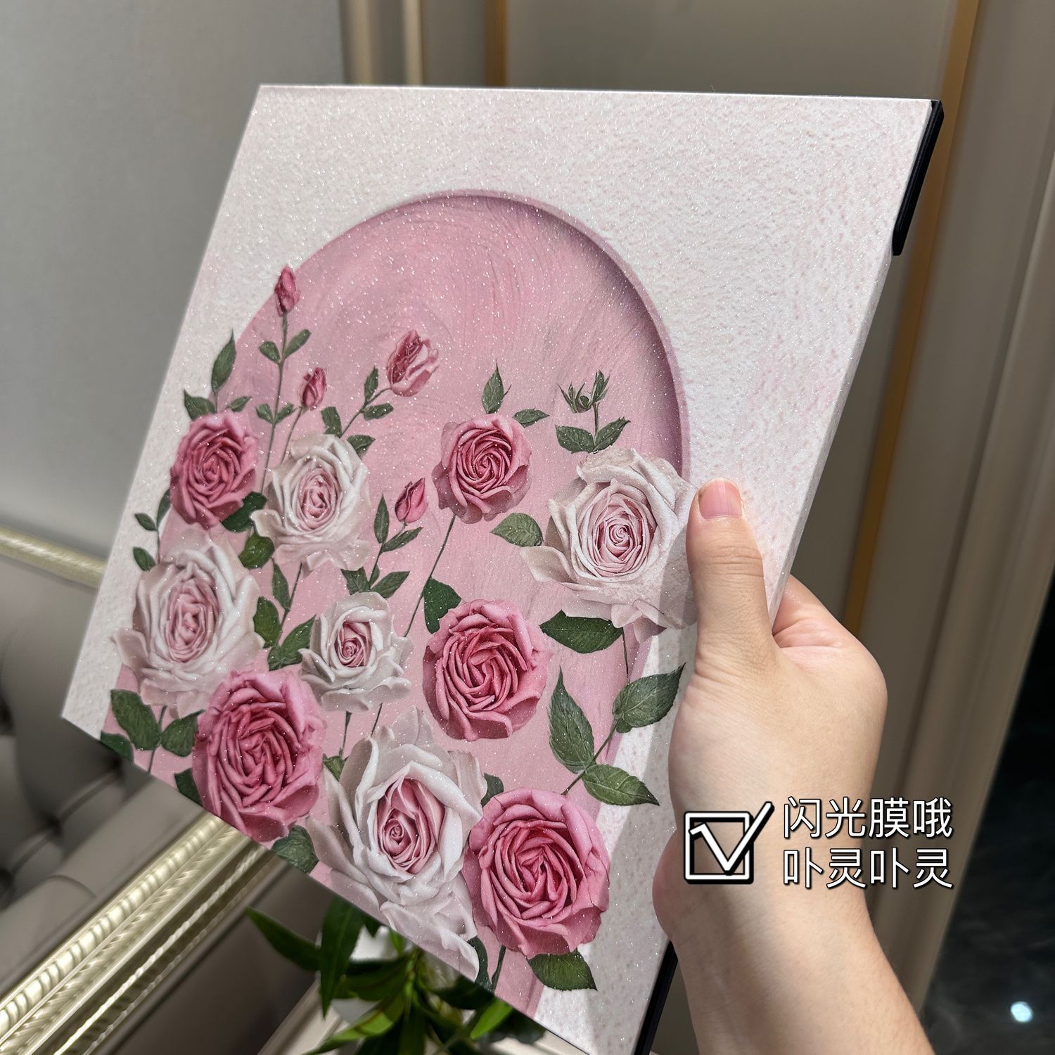 奶油风ins入户玄关摆件装饰画玫瑰花卉床头卧室家居饰品电视柜