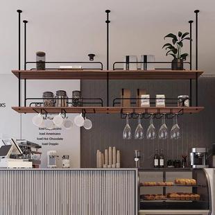 铁艺实木置物架吧台酒吧吊柜悬挂酒杯架吊架酒架餐厅吊顶装饰架