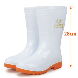 食品工厂卫生靴中高筒白色雨鞋防滑耐油耐酸碱水靴男女厨师工作鞋