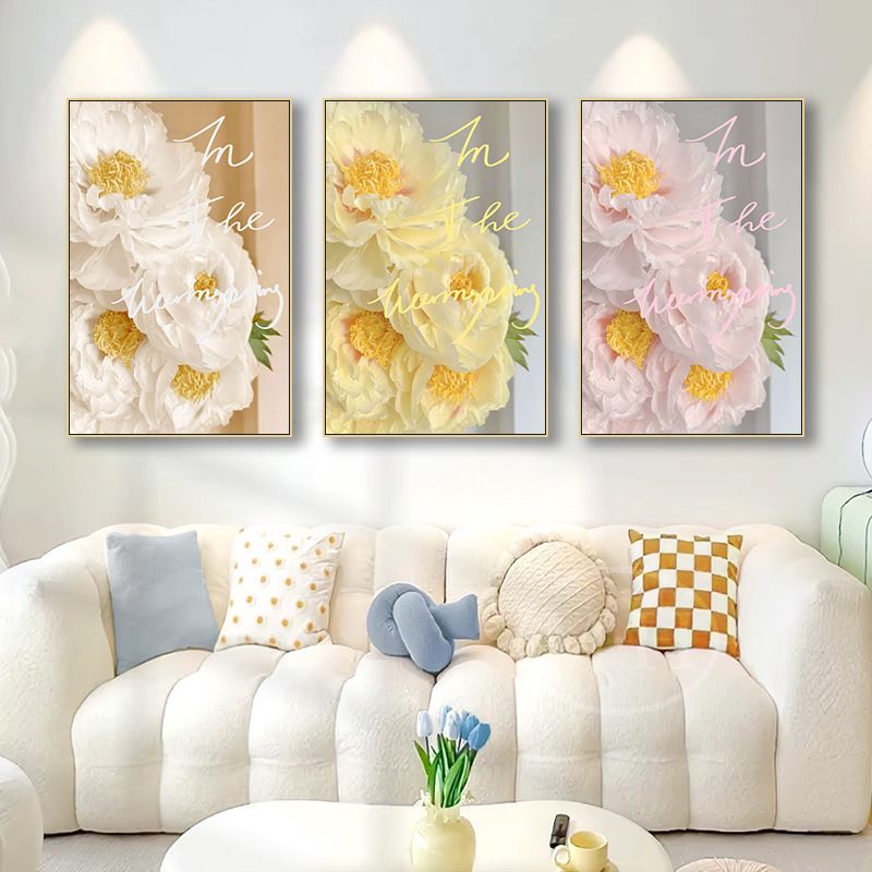 奶油风客厅装饰画系花朵花卉摆画牡丹花沙发背景墙感挂画手绘有框