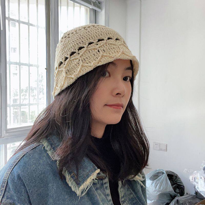 名族风手工渔夫帽女士小檐帽纯棉镂空钩花薄款时尚包头帽春夏