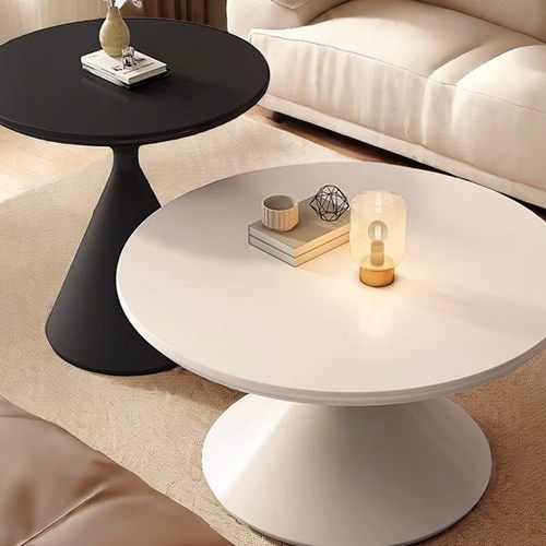 奶油风茶几家用极简客厅小户型现代简约感圆形茶几组装绢花