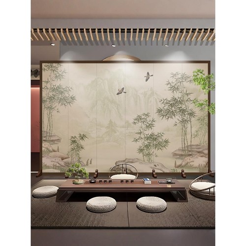 中式屏风隔断客厅卧室遮挡玄关可移动折叠墙办公室山水画仿古折屏