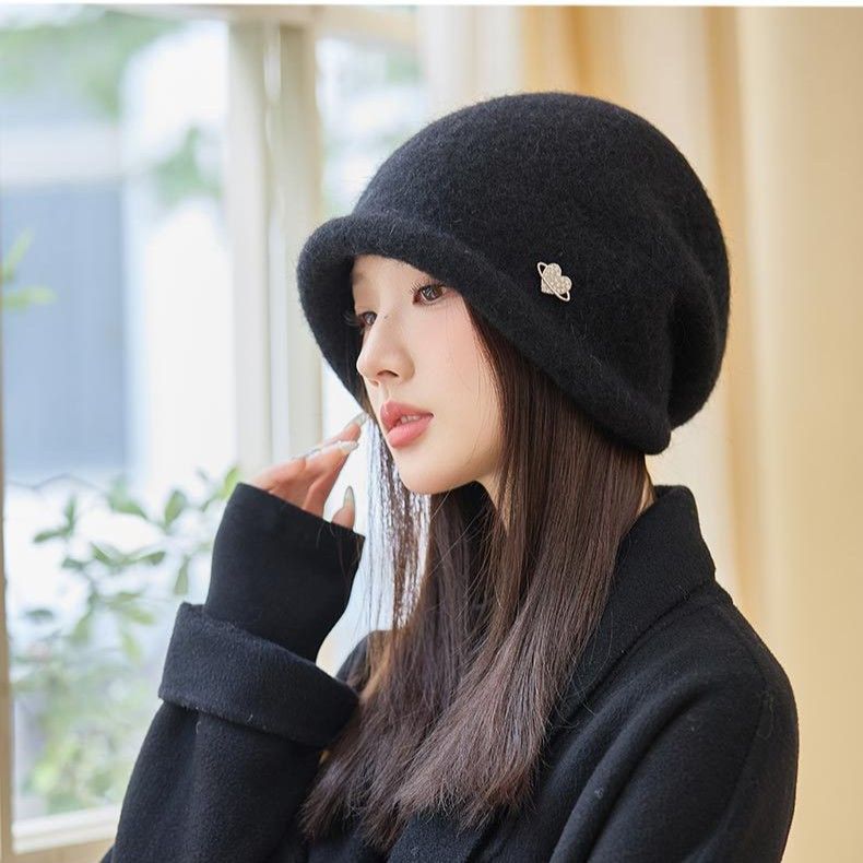 卷边堆堆帽秋冬季女防寒保暖针织包头帽韩版百搭慵懒风月子帽冷帽