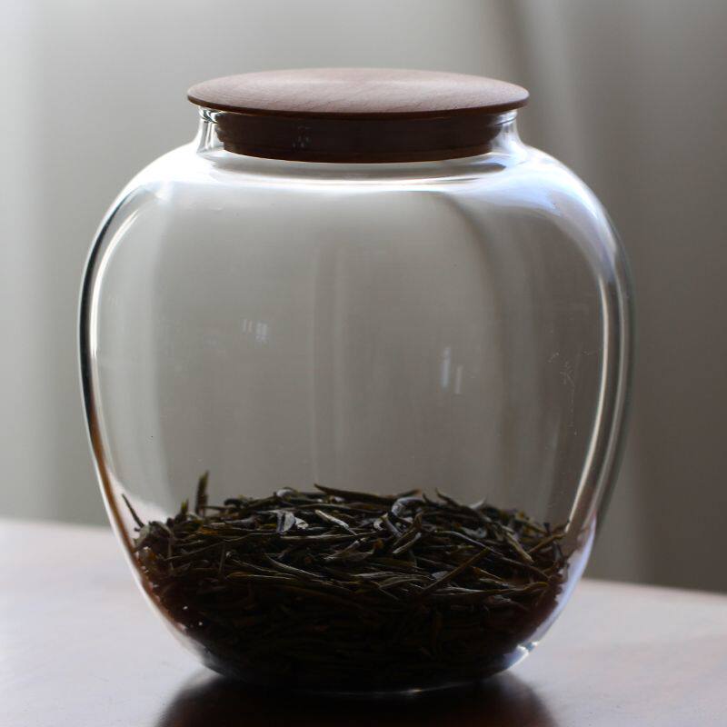 实木盖高颜值玻璃茶叶罐茶仓 咖啡罐透明陈皮储存罐子