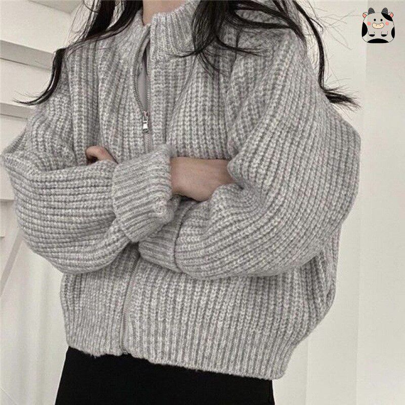 小个子短款拉链毛衣外套女秋冬圆领2025新款感慵懒风针织开衫