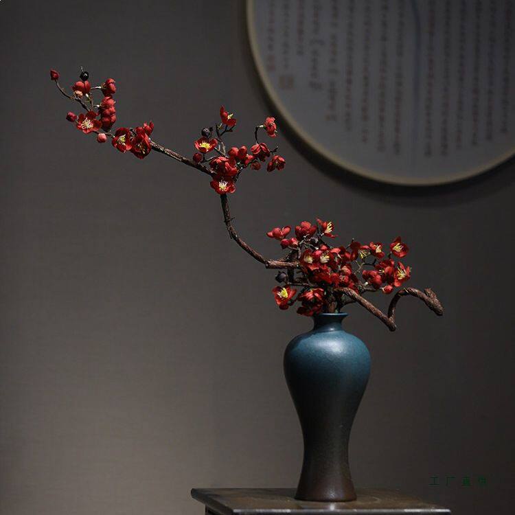 新中式复古禅意陶瓷花瓶梅瓶美人瓶摆件 客厅茶室玄关仿真水培器