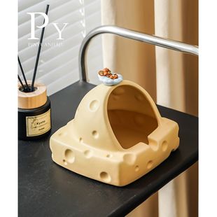 奶酪陶瓷烟灰缸可爱搞怪高级感防飞灰办公室卫生间轻奢高级感摆件
