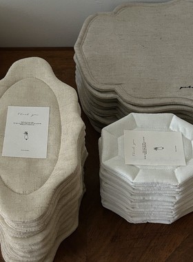 「pata studio」全麻 亚麻 手工 餐具垫  杯垫白色米白色绢花其他