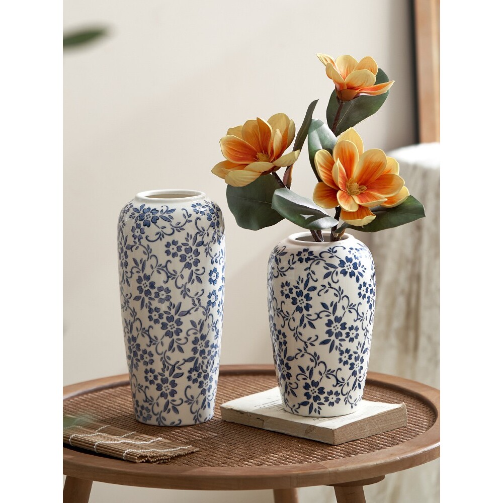 新中式感青花瓷复古花瓶陶瓷创意插花花器客厅玄关装饰品媛洛