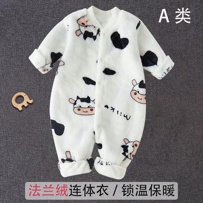 婴儿连体衣秋冬款加绒加厚保暖睡衣法兰绒连体衣爬服宝宝冬天睡衣