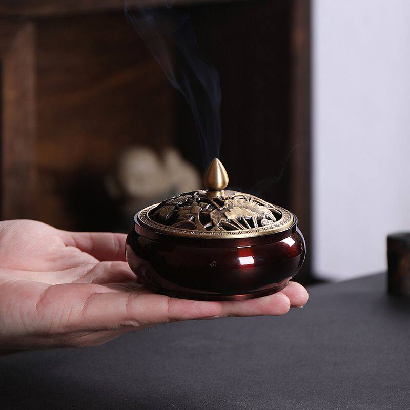 铜香炉中式香炉茶道檀香驱蚊艾草艾柱办公室家用平底线香薰炉