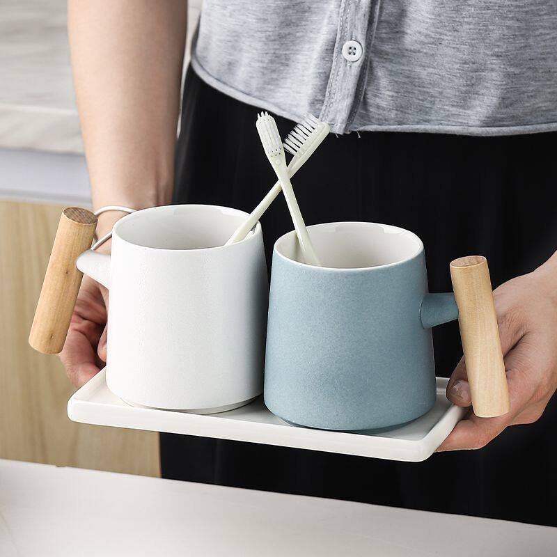 中式磨砂质感陶瓷情侣漱口杯刷牙杯牙缸牙杯家用水杯马克杯