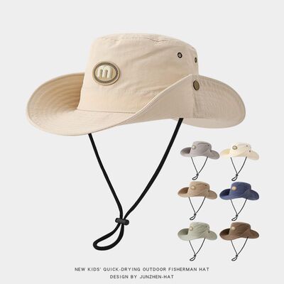 韩系椭圆M标儿童速干帽夏天遮阳渔夫帽时尚纯色薄款防晒登山盆帽
