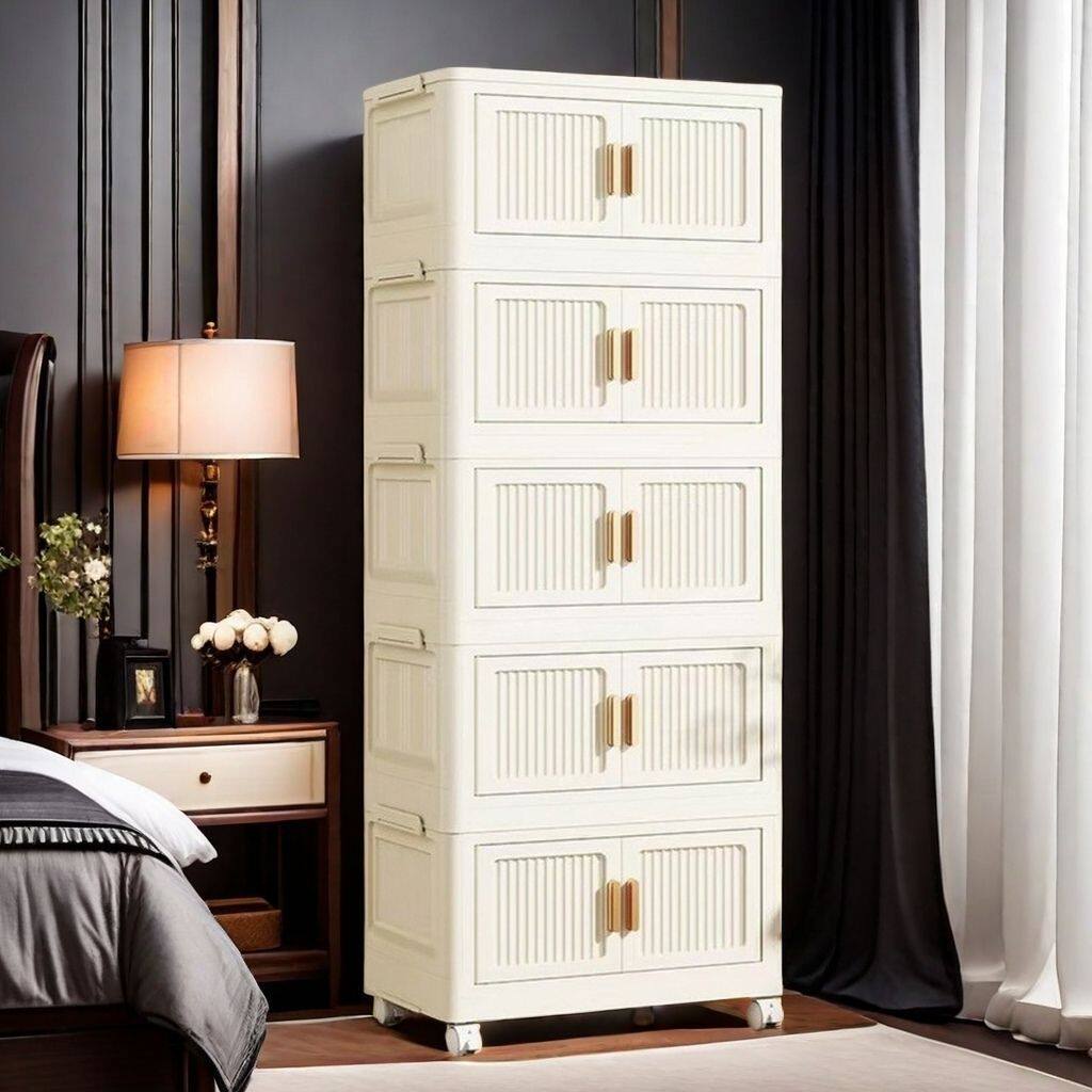 45cm顺纹折叠款儿童衣柜玩具收纳柜多层卧室塑料床头柜厨房收纳箱