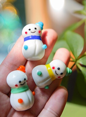 圣诞系列围巾小雪人摆件纯手工琉璃摆件车载中控装饰摆件桌面潮玩