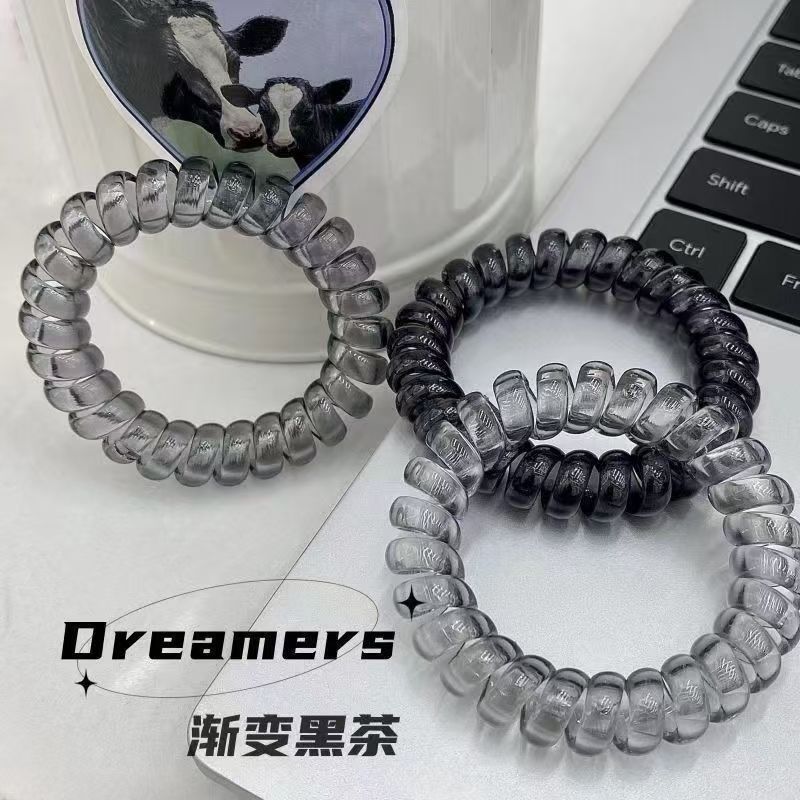 优雅黑色冷淡风透明浅色电话线发圈ins高颜值不伤发无痕扎头发绳