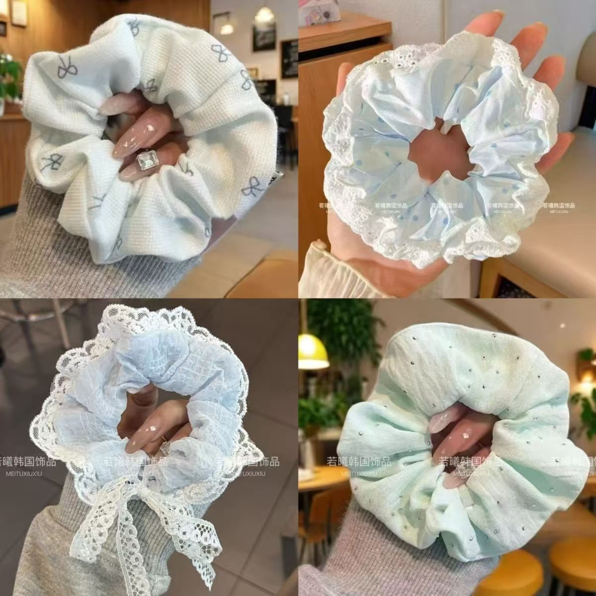 韩系甜美蝴蝶结丝带大肠发圈芭蕾少女蕾丝飘带绳扎马尾皮筋