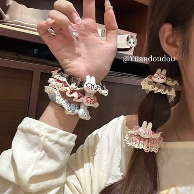 洛丽塔风卡通兔子小肠发圈蕾丝花边头绳可爱甜美发饰品扎头发皮筋