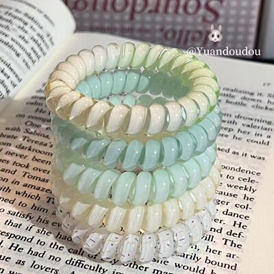 韩式少女薄荷青柠茶椰椰波点电话线清新扎马尾头发绳耐用头绳饰品