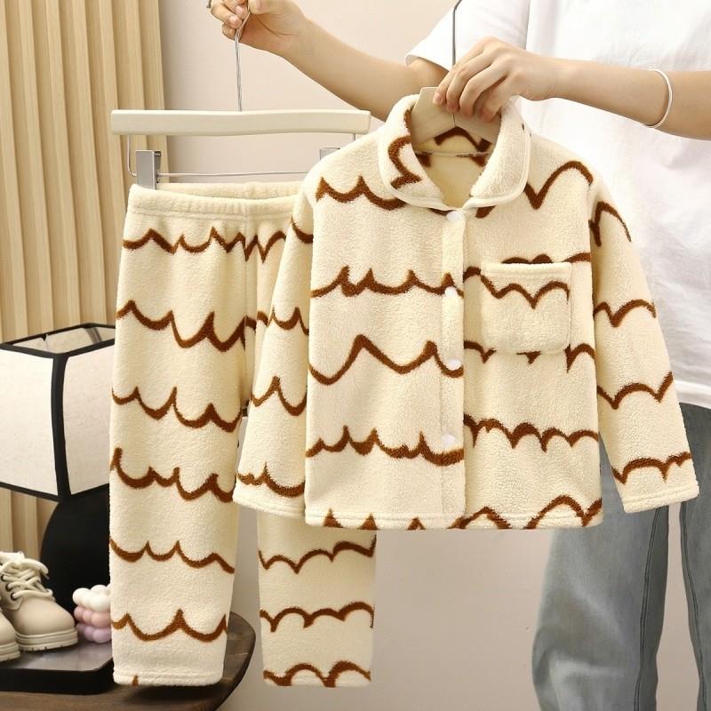 2025新款超火女童长袖睡衣套装加绒加厚男孩法兰绒儿童保暖家居服