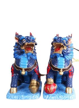 彩绘铜麒麟工艺品家居办公室摆件铜麒麟烧色麒麟