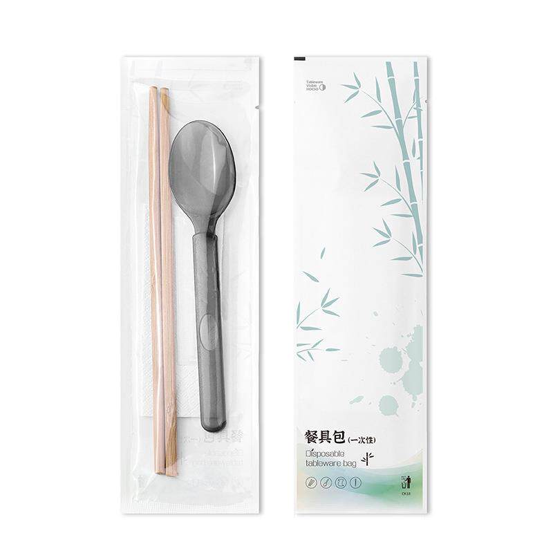 一次性筷子美式勺四件套纯色牛皮纸开窗餐具套装拌饭勺外卖商用