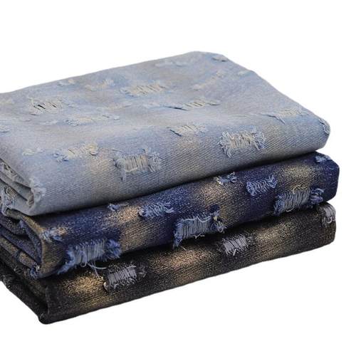 斜纹梭织棉牛仔面料布料水洗烫金布料服装箱包帽子