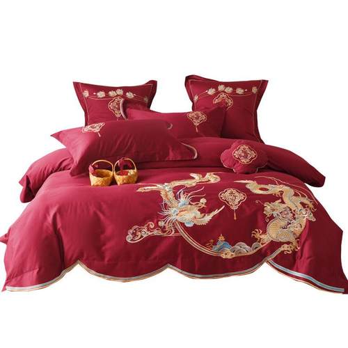 传统中式婚庆全棉床单四件套100支双股澳棉结婚被套床上用品陪嫁