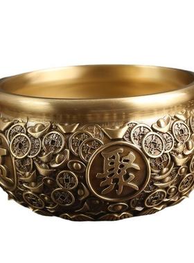 铜艺黄铜聚宝盆家居客厅铜钱聚宝盆大号纯铜摆件金属铜制品