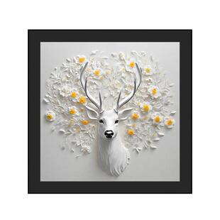 《一鹿繁花》花开富贵鹿入户玄关装饰画立体浮雕感正方形餐厅挂画