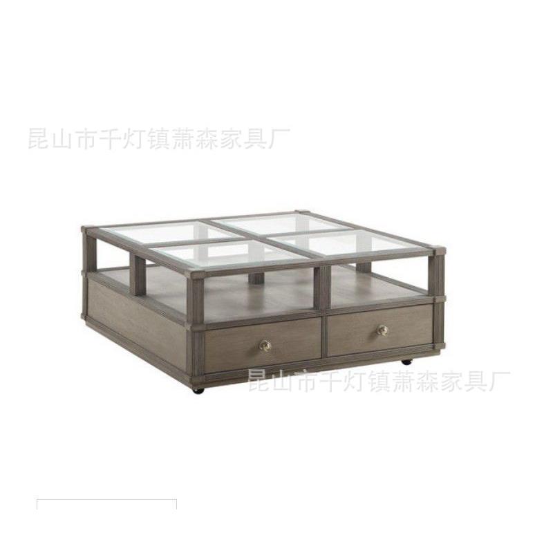 出口外贸美式乡村橡木时尚高端轻奢客厅橡木茶几高级灰咖啡桌家具